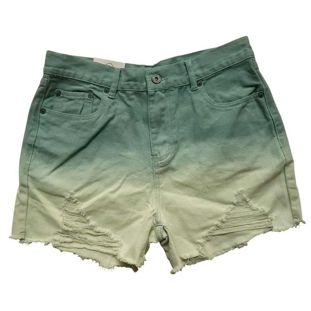 Umgee Denim Shorts Juniors 5 Green Ombre Distressed Beach Boho Casual Grunge NWT